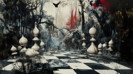 Surreal Chess Game in a Dark Forest