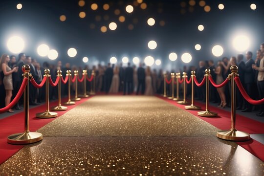 Red carpet entrance with Hollywood lights illuminates the stage for a celebrity event