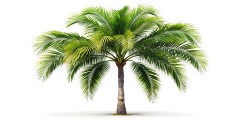 Obraz premium Palm Tree Fashion Photography: Isolated White Background, Tropical Summer Style, Elegant Clothing, Model Poses