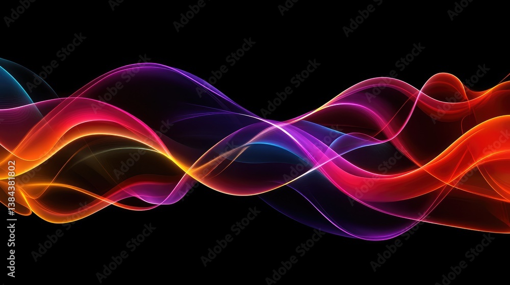 Aufkleber glowing abstract waveforms in bright neon colors, dynamic and energetic with a high-tech feel. no te