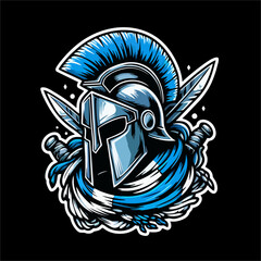 Naklejka premium Vector Illustration of Spartan Helmet with blue white color