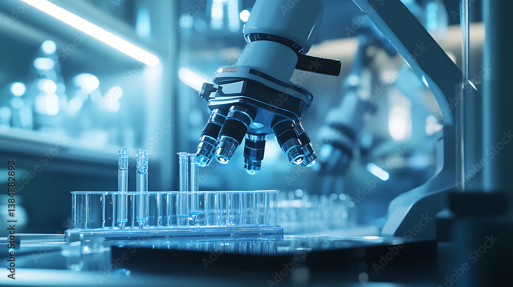 Poster a futuristic bioengineering lab with ai driven robotic arms performing crispr gene editing under a s