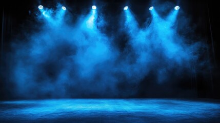 Minimalist spotlight on stage with a cool blue hue, giving a modern, sophisticated ambiance. No text, no people.