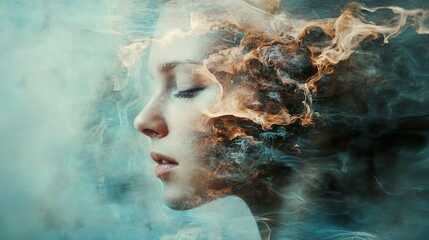 Dreamy Woman Portrait: Fire and Smoke Fantasy Art