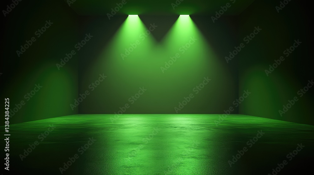Poster soft green spotlight illuminating a dark surface, creating an otherworldly effect with sharp light c