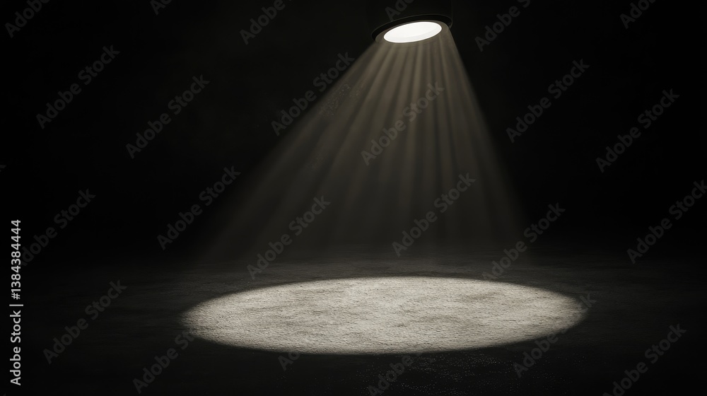 Aufkleber spotlight casting a soft circle of light, with sharp contrast between the illuminated area and the s