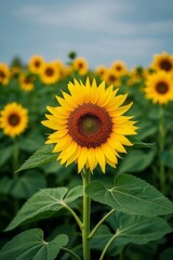 Fototapeta premium there is a large sunflower in a field of sunflowers