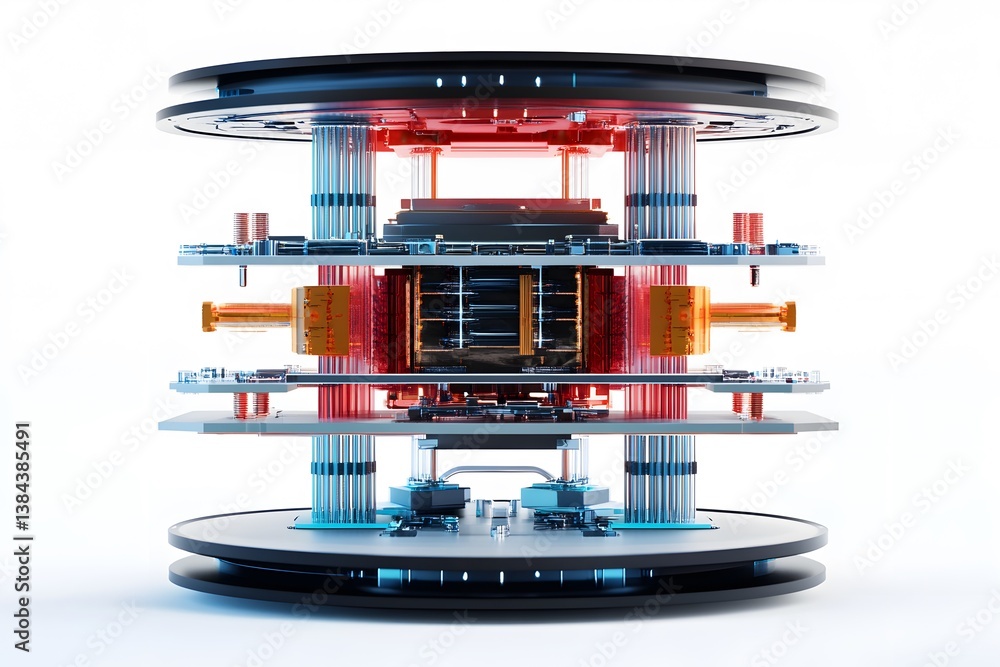 Poster Futuristic Technology Hub with Layers and Colorful Components Display