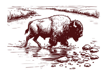  American Bison hand drawn sketch vector illustration © Shutoda