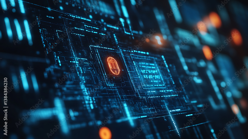 Poster a high tech ai controlled cybersecurity system identifying and mitigating potential threats in real 
