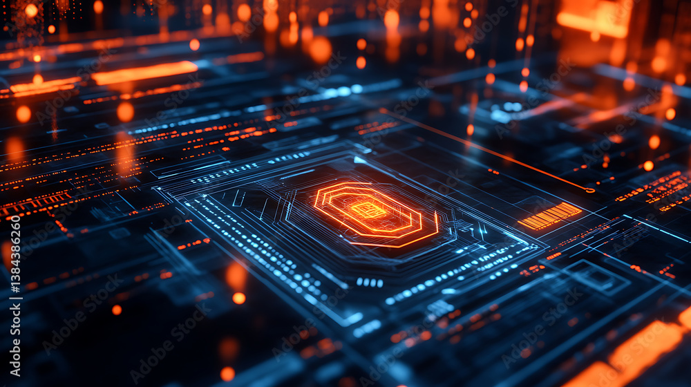 Poster a high tech ai controlled cybersecurity system identifying and mitigating potential threats in real 