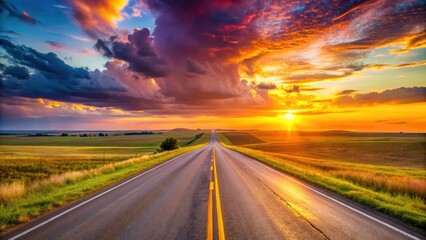 South Dakota Sunset Highway 4K Bokeh Photography, Scenic Route, Dramatic Sky, Golden Hour, Road Trip, Prairie Landscape