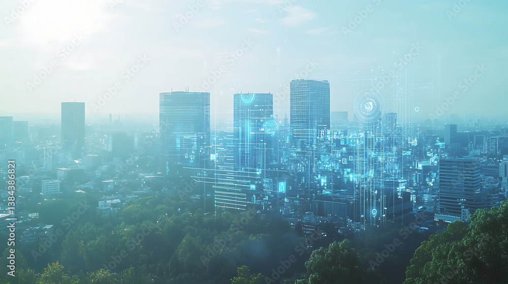 Poster a high tech ai controlled environmental monitoring system tracking air quality and pollution levels 