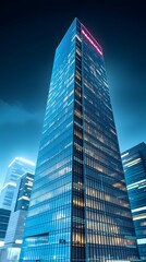 Obraz premium Modern skyscraper at night in a bustling city