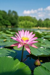 there is a pink flower that is growing in the water