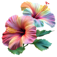 Vibrant 3D Hibiscus Plant with Large Colorful Blooms Isolated on Transparent Background