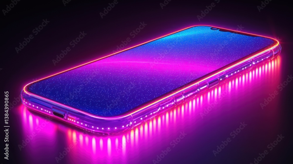 Poster luminous smartphone displaying vibrant color gradient on dark backdrop