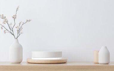 Minimalist e-commerce product display table business background
