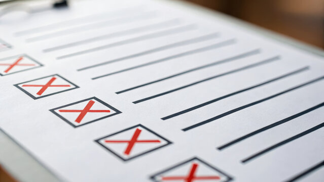 checklist with empty boxes and red crosses symbolizes error prevention and corrective action in task management