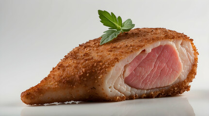 Crispy breaded pork loin cutlet garnished with parsley