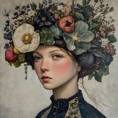 Floral Crown Beauty: A Dreamy Portrait Painting