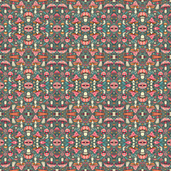 Seamless Magic Mushroom Pattern – Whimsical Psychedelic Textile and Fashion Design