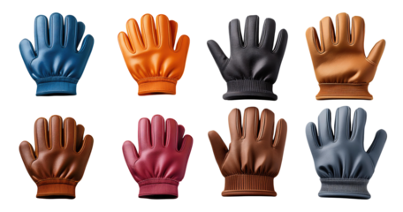 Colorful Collection of Children's Winter Gloves on White Background, PNG bundle collection, Isolated on Transparent Background