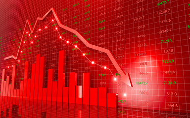 Black Monday. Trade for profit in the stock market. The stock price falls, the red graph indicates a loss. Bear market condition, stagnation or falling of market prices. 3D Rendering.