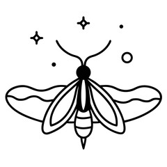 Firefly glowing above a river at night line art vector illustration 