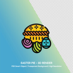 Easter Pie 3D Render with Eggs - Transparent Background