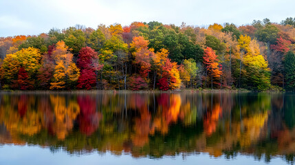 Obraz premium Autumn Foliage Reflected On Calm Lake