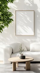 Bright Minimalist Living Room Interior Design with White Sofa and Natural Light