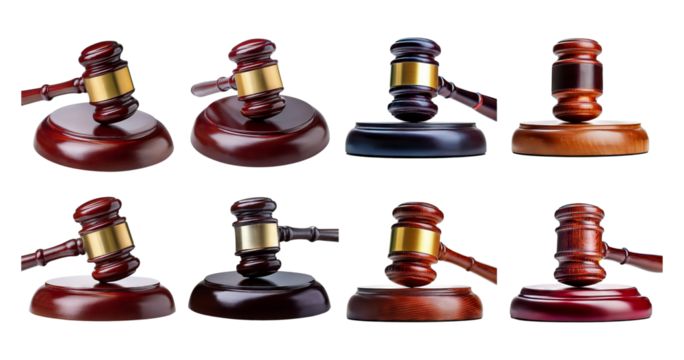 Collection of Wooden Gavel Images for Legal and Court Use, isolated on transparent background
