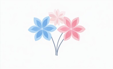 Obraz premium Three pastel flowers, blue, pink, white, simple design.