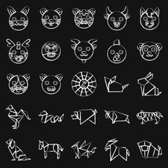 Icon set of chinese zodiac. Chinese Zodiac elements. Icons in chalk style. Good for prints, posters, logo, advertisement, decoration,infographics, etc.