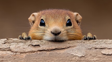 Curious prairie dog peeking over a log