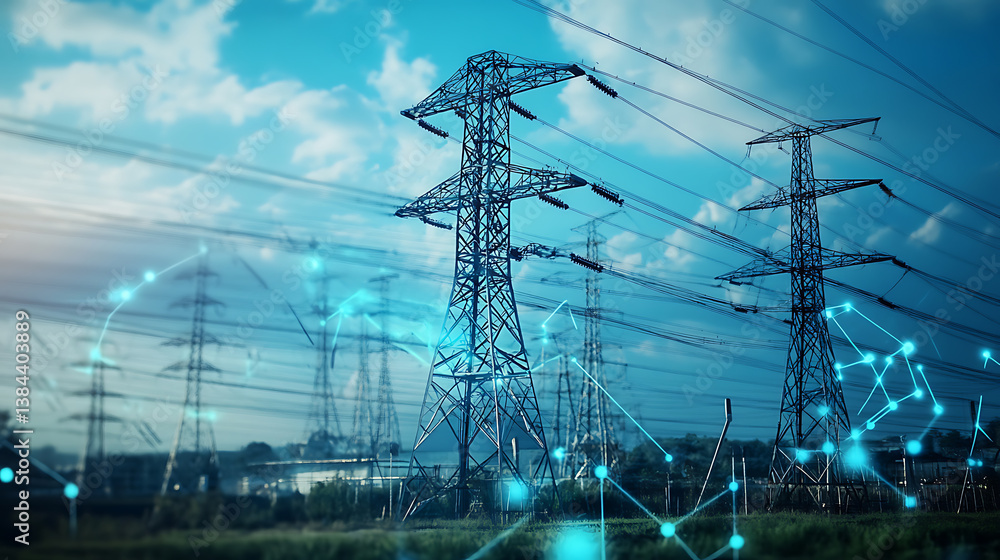 Poster a high tech ai powered clean energy grid with self regulating smart power distribution and real time