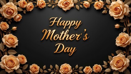 Elegant Black and Gold Floral Frame with Shiny Happy Mother’s Day Greeting