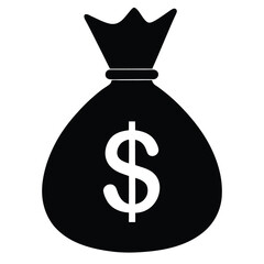 Money Bag with Dollar Sign Icon in Silhouette 