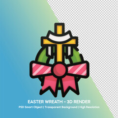 Naklejka premium Easter Wreath - 3D Render with Cross and Bow