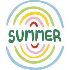 hand writing font of summer and colorful rainbow symbol, png element clipart for season project decoration.