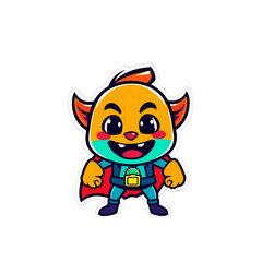 A logo design featuring a cute, expressive cartoon mascot in electric vivid colors