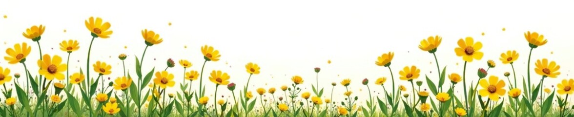 Small bunch of wildflowers in shades of yellow on white background, landscape, floral