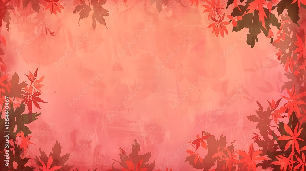 Poster red leaves frame a soft painted background with subtle textures