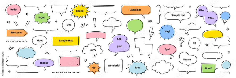 Leinwandbilder line frame text speech bubble set. line balloon frame design talk speech bubble frame. comic japan s
