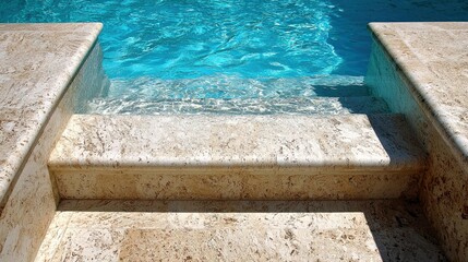 Serene Pool Steps: Luxurious Stone Design for Summer Relaxation