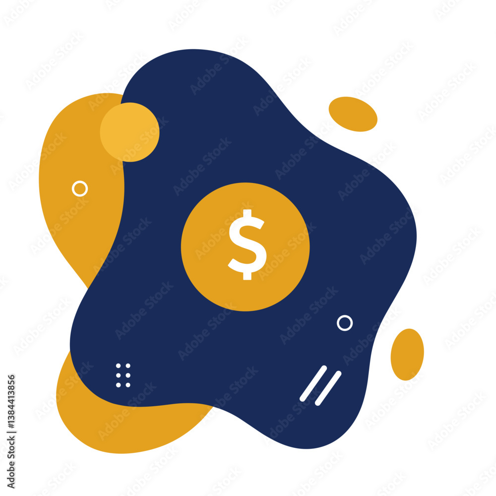Poster abstract currency symbol with vibrant color shapes