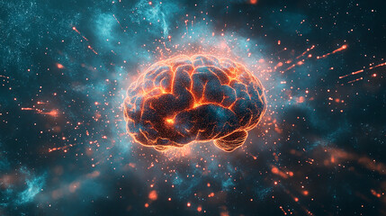 Digital brain in top view with streaming data