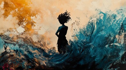 Fototapeta premium Turbulent Serenity: A Woman in the Abstract Ocean