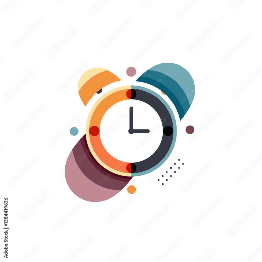 Poster abstract clock design with colorful shapes - vibrant clock artwork